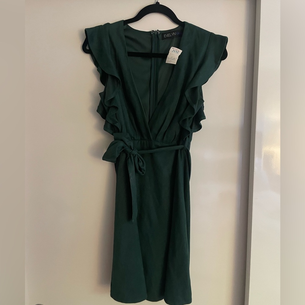 Ruffles sleeve surplice faux sue sea green